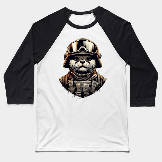 Otter Soldier in Helmet Baseball T-Shirt by TomFrontierArt